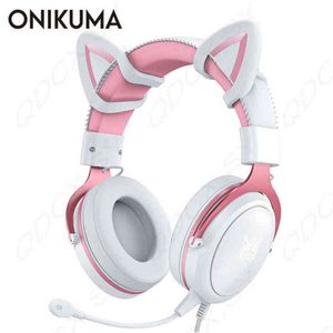 Headsets ONIKUMA X10 Pink Gaming Headset Cat Ear Wired PC Stereo Noise Cancellation Headphones with Microphone T220916