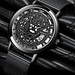 Wristwatches 2022 Men Watches Skeleton Top Business Men's Stainless Steel Band Auto Date Relogio Masculino Saat