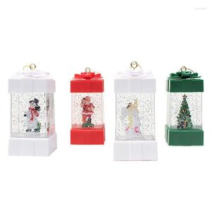 Party Decoration Q9QA Christmas Lighted Gift Box Shaped Snow Globe LED Lantern Snowman Tree Santa Scene Glittering Hanging Water Lamp Decor