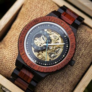 Wristwatches BOBO BIRD Mens Wooden Automatic Mechanical Watch Made Of Red Sandalwood Hollowed Out Design Men s Watches Drop