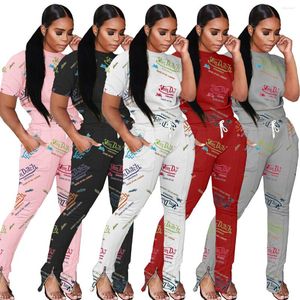 Women's Two Piece Pants Set Women Long Sleeve Letters Printed T-shirt Tips & Zipper Flare Suit Comfort Outfits Summer African Clothes