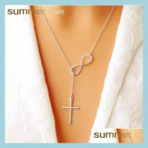 Pendant Necklaces Simple Long Sier Chic Infinity Cross Bird Leaf Chain Pendant Fashion Necklaces For Women Jewelry Gift Drop Delivery Dhzpw