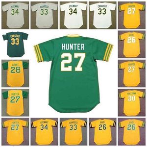 GlaC202 Vintage Baseball Jersey 26 JOE RUDI 1973 27 JIM CATFISH HUNTER 1969 MUDCAT GRANT 30 KEN HOLTZMAN 1972 33 JOSE CANSECO 1986 34 DAVE STEWART