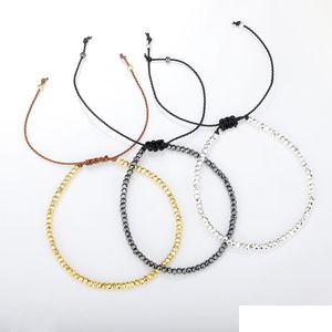 Charmarmband 2mm handgjorda flätat reppar hematitpärlor charmarmband för kvinnor män sier guld svart pärlband armband smycken dhkja