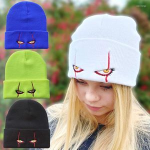 Beanies 수 놓은 모직 모자 무서운 광대 눈 니트 소프트 야외 따뜻한 헤지 힙합 할로윈