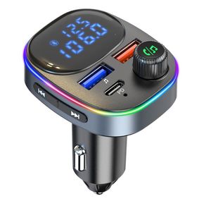 Araba Kiti FM Verici Bluetooth 5.0 Elleçsiz Mp3 çalar PD Tip C QC3.0 USB Hızlı Şarj Renkli Işık Aksesuarları T65 BC82