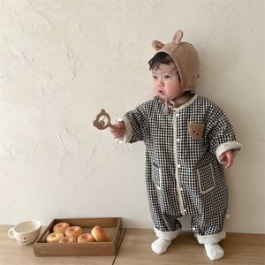 롬머 베이비 느슨한 유아 귀여운 곰 점프 수트 소년 유아 소녀 캐주얼 격자 무늬 가을 패션 출생 옷 220919