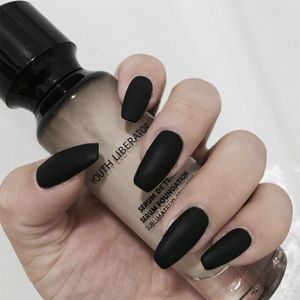 False Nails set Matte Black Fake With Glue Long Detachable French Tips Stick On Presson Nail Packaging Coffin Art