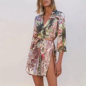 Giacche da donna Donna 2022 Summer Vintage Sexy Boho Fashion Cardigan lungo Cappotto con stampa floreale Sciolto Split Fork Beach Kimono Top