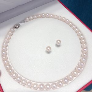 22090106 Dam pärlor Smycken halsband 9-10mm sötvatten boll örhängen nitar sterling 925 silver spänne lås hänge klassisk måste ha presentidé