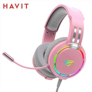 Headsets Havit Gamer Headset with Microphone Professinal HD Microphone Surround Super Base RGB Backlight PC Wired Gaming Headphones T220916