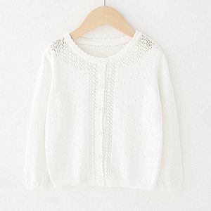 Pullover Children Girls Cardigan Sweater White 100% Cotton Girls Jaket Coat For 2 3 4 6 8 10 Years Old Kids Clothes OKC195126 220919