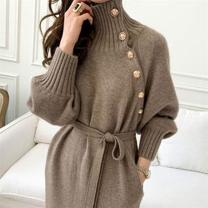 Casual Dresses Turtleneck tröjor Långa ärmar för Women Party Pullovers Autumn Winter Button kjolar damer kvinnliga kläder 220919