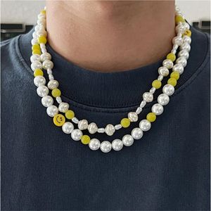 Original Barock Pearl Necklace Yellow Stitching Clavicle Chain High Street Hip Hop Accessories Men's Trendy Jewelry