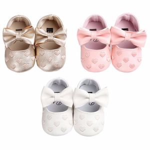 Baby flicka pu läderskor för nyfödda spädbarn småbarn båge prinsessor skor mjuka solade skor första vandrare vackra skor