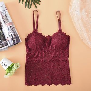 Yoga Outfit Frauen Spitze Schönheit Strap Sexy Camis Brust Pad Sommer Crop Tops Versammelt Push-Up Bh Leibchen Tank