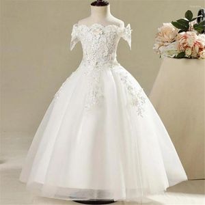 Flickkl￤nningar Fashion Flower Lace Applique Decoration Birthday Party Ball Gown Sleeveless Tulle Wedding Pageant