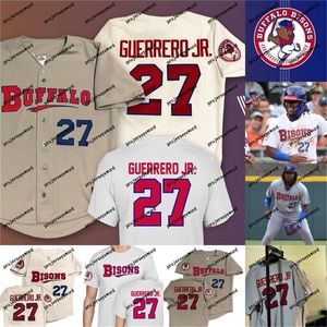 Glamit Buffalo Bisons Baseball #27 Vladimir Guerrero Jr. Jersey Alla sömda broderier Baseballtröjor Vintage S-XXXL