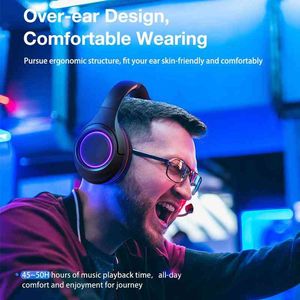 Headset Airaux AA-ER6 Bluetooth v5.2 Trådlösa hörlurar RGB Light Gaming-hörlurar 40mm Dynamisk driver Bassuppsättning med mikrofon T220919