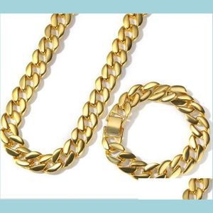 Chains Yellow White Gold Plated Cuban Chain Necklace Bracelet Set For Men Cool Hip Hop Jewelry Gift Drop Delivery 2021 Necklaces Penda Dhcy0