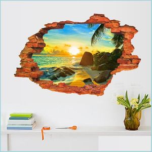 V￤ggklisterm￤rken 3D trasig solnedg￥ng landskap Seascape Island Wall Sticker vardagsrum sovrum avtagbar bakgrund heminredning dekor konst dhdfl