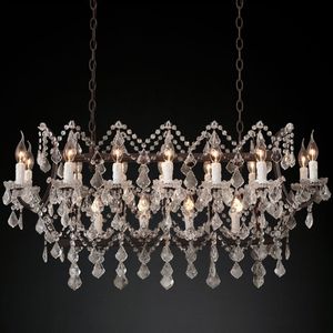 Lustre retangular de cristal de ferro rococó, luminária vintage de led rústica para decoração de casa, lâmpada de vela para sala de jantar