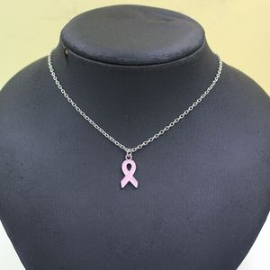 Collana con ciondolo semplice all'ingrosso Gioielli per la consapevolezza del cancro al seno Nastro giallo Collane con nastro rosa per le donne