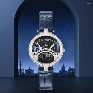 Armbanduhren 2022 Damenuhr Leder Luxus Temperament Eingelegter Diamant Geschenk für Liebhaber Valentinstag Brücke Dating Schön