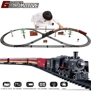 Diecast Model car Electric Christmas Train Toy Set Car Railway Tracks Locomotiva a vapore Motore Gioco educativo Giocattoli per bambini 220919
