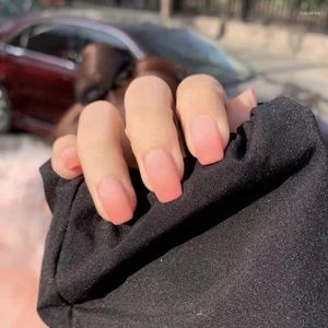Falska naglar st Rose Pink Color Changing Fake Art Tips Tryck p avtagbar fullt omslag Konstgjord nagel Diy Manicure Inget lim
