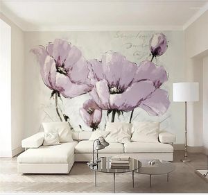 Tapety duże niestandardowe dekoracje domowe tapeta mural piękne fioletowe kwiaty nordyckie telewizor ściana tła