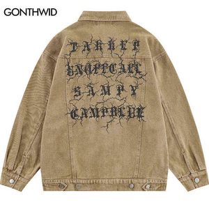 Jaquetas masculinas jeans de bombardeiro de streetwear hip hop letra vintage impressão cowboy jeans angustiado Jeans Coat 2022 Retro Casual Cotton Jackets T220914