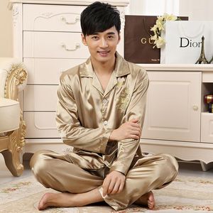 Mäns Sleepwear Spring Summer 2-Piece Set Pyjamas för par Löst fläck Ice Silk PJS Home Men's Clothing Long Sleeve Costumes