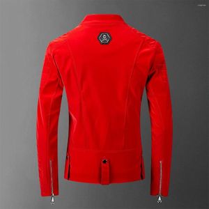 Men's Jackets 2022 Skull Bonded Leather Red Men High Street Style Turn-down Neck Streetwear Mens And Coats Casacas Para Hombre