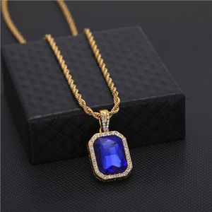 Новые мужчины Faux Red Ruby Stone Cone Collece с Iceed Out Bling 24 30 Box Chain Sapphire Rock Hip Hop Jewelry191m