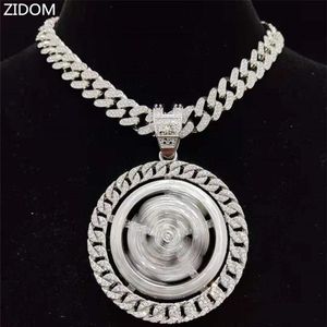 Men Hip hop Iced out Bling Rotatable Dollar Pendant Necklace 1m Width Cuban Chain Hiphop Necklaces fashion Charm jewelry 220222291G