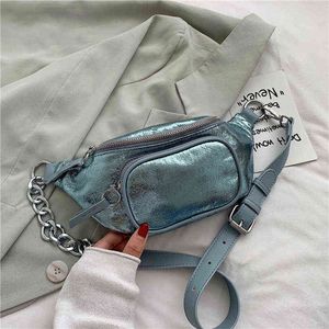 Burst Crack Hip Bag Fanny Pack Women Pu Leather New Fashion Female Soulder S Lady Small Crossbody Messenger Chest Tote J220705