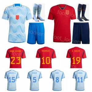 Men Kids Soccer Spain Jerseys National Team JORDI ALBA SERGIO RAMOS PAUL TORRES KOKE GAVI SOLER SIMON MORATA TORRES SARABIA Football Shirt Kit 2022 World Cup XiBanYa