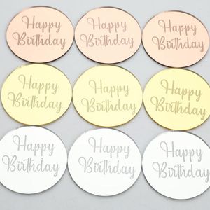 Forniture festive Ins Gold Happy Birthday Cupcake Topper Acrilico Rose Circle Cake per alta qualità