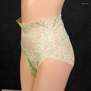 Underpants Men 'S Sexy High Waist Lace Underwear Ultra-Thin Seamless Briefs Mesh Breathable Belt Penis Cover Stockings Shorts