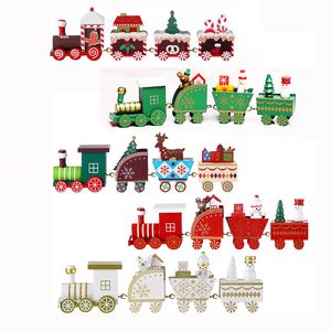 Wooden Christmas Train Ornament with Snowman Reindder Figurine Party Favor Kids Gift Toys Kindergarten Home Decoration XBJK2209