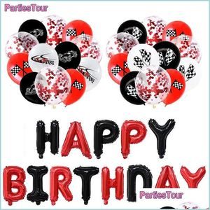 Party Decoration Racing Birthday Forma Car Black and White Checkered Flag Happy Banner Confetti Balloon Drop Delivery 2021 Hom Bdebag DHX6H