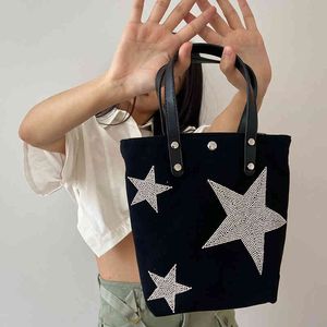 Borse a tracolla Fashion Denim Borse da donna Luxury Diamonds Star Pattern Crossbody Borsa semplice Casual Small Tote Bucket Purses 220920