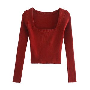 Women's Sweaters BLSQR Vintage Square Neck Women Sweater Red Long Sleeve Female knitted sweater Elasticity ladies pullover jumper 220920