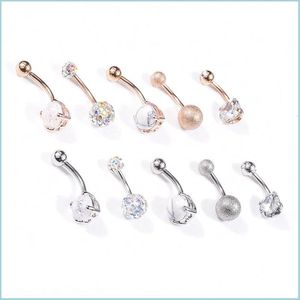 Navel Bell Button Rings 5Pcs Sexy 316L Surgical Steel Bar Belly Button Rings Women Crystal Ball Girls Navel Piercing Barbell Earring Dh5Qi