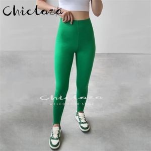 Womens Leggings CHICLAZA Women High Quality Spring Fashion Green khaki Leggings Female Autumn Casual Elastic Simple Black Tight Pants 220920