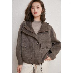 Women's Jackets 21 Autumn And Winter Urban Leisure Loose Hooded Short Double-sided Tweed Jacket Coat Women 20033