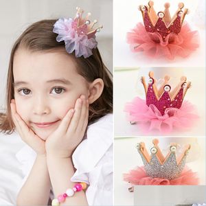 Wedding Hair Jewelry 30Pcs Lovely Cute Girls Crown Princess Hair Clip Lace Pearl Shiny Star Headband Hairpins Band Accessories Drop D Dhimo