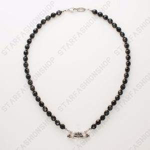 Saturn Black Crystal Single Layer Full Diamond Necklace Punk Dark Style Collarbone Chain Can Be Worn by Men and Women