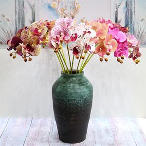 Dekorativa blommor konstgjorda plast phalaenopsis orkidéblad bröllop hall hem trädgård balkong skrivbordsblommor arrangemang tillbehör